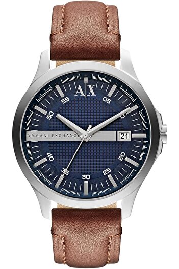 Armani Exchange A|X Armani Exchange Brown Leather Strap Watch With Blue Dial