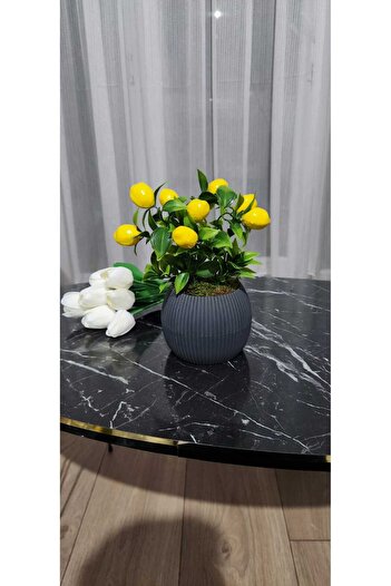 ALSHOP Mother's Day Anthracite Potted Artificial Lemon Tree with 8-9 Fruits