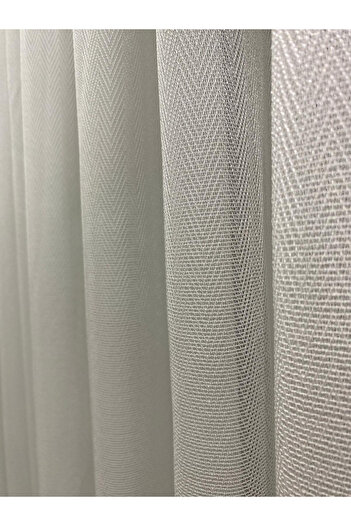 İNCİLİFE 4003 Heavy Weight Grammage Herringbone Pattern Modern Ecru Tulle Curtain 1/3 Dense Pleated