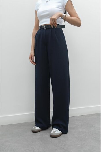 Havoş Navy Heche Pleated Belted Trousers