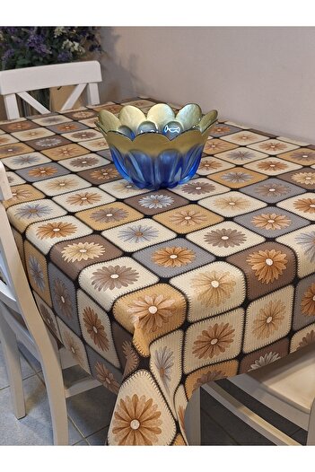 Başak Ev Tekstili Fiber Pvc Oilcloth - Patterned Erasable Tablecloth (Brown)