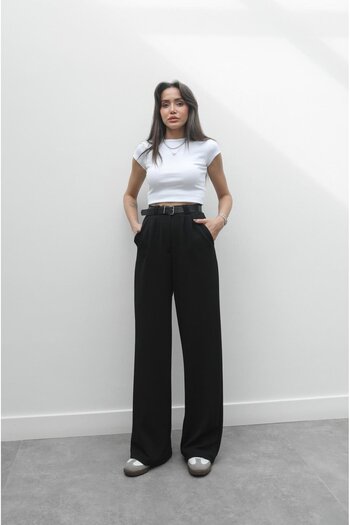 Havoş Black Heche Pleated Belted Trousers