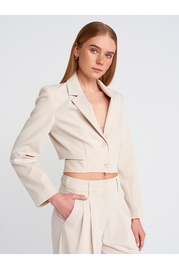 Dilvin Model 60760 - Blazer Crop cu cataramă, culoare piatră