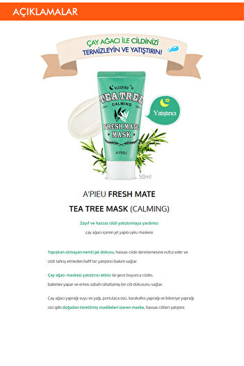 Missha Çay Ağacı Özlü Nemlendirici Uyku Maskesi A'pıeu Fresh Mate Tea Tree Mask (SOOTHİNG)