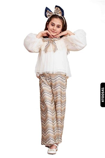 Belladonna Handkerchief Drawstring Sleeves, Zigzag Pants, Girl's Dress + Handbag 6-14 Years 6507