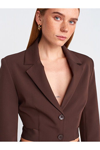 Dilvin 60760 Toka Detaylı Crop Blazer-Kahve