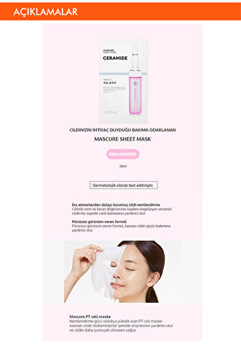 Missha Seramid İçerikli Besleyici Yaprak Maske Mascure Moisture Barrier Solution Sheet Mask (Ceramide)