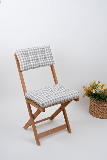 ALTINPAMUK Bistro Gingham Gray Chair Cushion with Laces