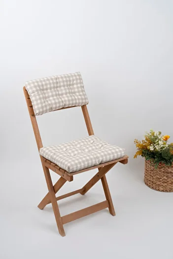 ALTINPAMUK Bistro Gingham Beige Chair Cushion with Laces