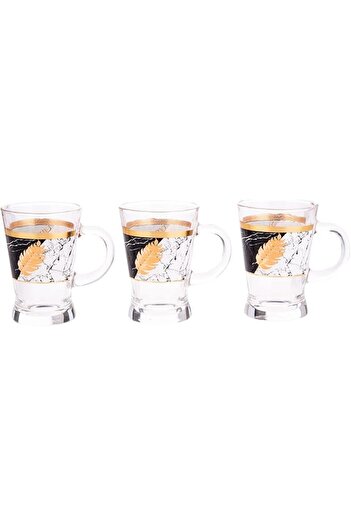 AKDC Glass Mug 3Pcs Set L(7CM) XW(7CM) XH(10CM) black and gold