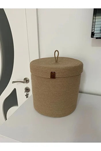 Sevdam Sepet Xxl Camel Beige Large Size Multi-Purpose Cotton Basket with Lid Laundry Basket, Toy Basket, Wicker Basket