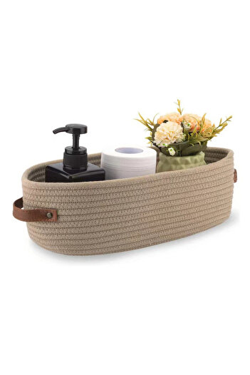Choice brown Oval Handle Bathroom Storage Basket Storage Basket Clothes Storage Box, Layered Finishing Box