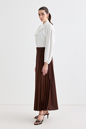 KADRİYE BAŞTÜRK Rita Pleated Brown Wrap Skirt