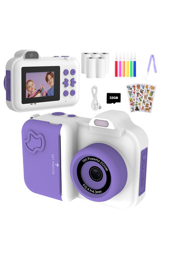 Choice White Purple Instant Print Camera For Kids Mini Digital Video Camera Dual Lens Photo Printing Therma