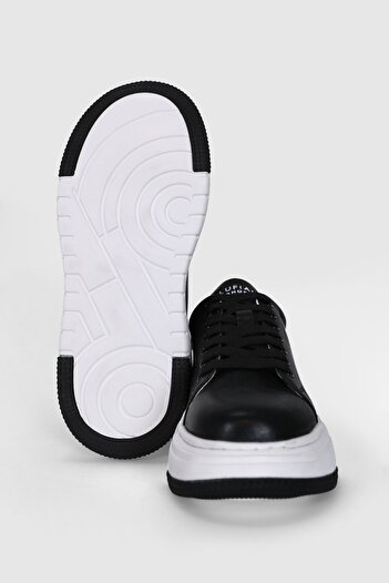 Lufian Hakiki Deri Bağcıklı Comfort Taban Kadın Sneaker Günlük Spor Ayakkabı Siyah