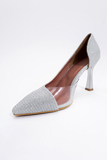 LuviShoes 653 Lame Silvery Heeled Women's Shoes