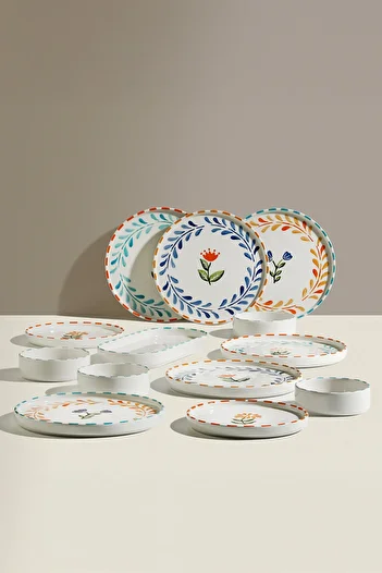 Nehir Summer Flowers 6-Piece 13 Piece Ceramic Breakfast Set