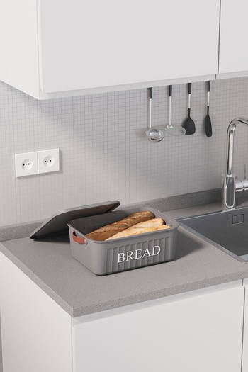 hemlife 10 Lt Plastic Bread Box with Lid - Handles and Decorative, Bread Holder Grey