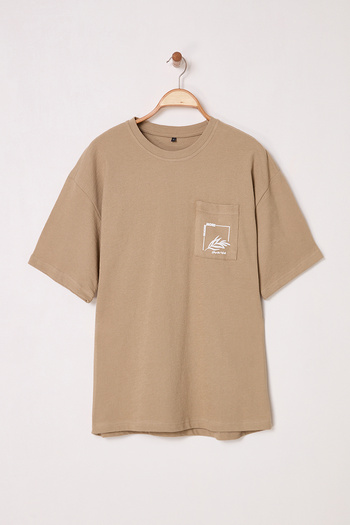 Trendyol Collection Mink Textured Oversize T-Shirt with Pockets - Tmnss25Ts00079