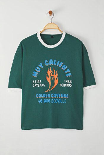 Trendyol Collection Emerald Green Boxy Cut Cotton T-Shirt - Tmnss25Ts00050