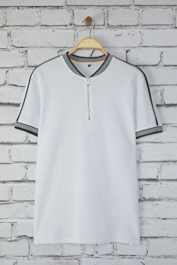 Trendyol Collection White Polo Neck Ribbed T-Shirt - Regular Fit Tmnss25Po00016