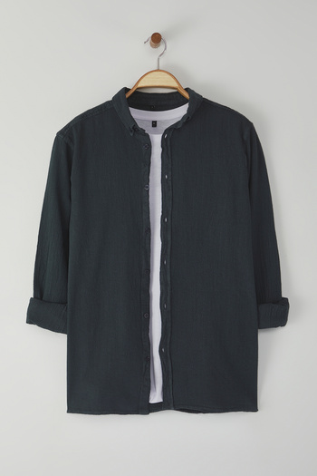 Trendyol Collection Anthracite Regular Fit Textured Shirt Tmnss25Go00021