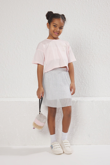 TRENDYOLKIDS Girl's Gray Glitter Mini Knitted Skirt - TKDSS24ET00000