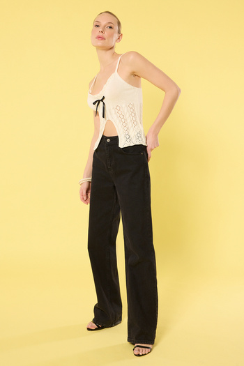 Trendyol Collection Bone Ribbon Detailed Sling Tricot Blouse Twoss25Bz00188