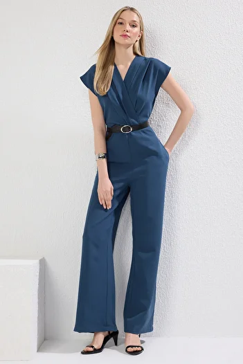 Trendyol Collection Dvouřadý límec s olejovým páskem Maxi kombinéza TWOSS21TU0004