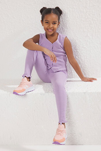 TRENDYOLKIDS Lila sima kötött alsó-felső öltöny TKDSS25AU00030