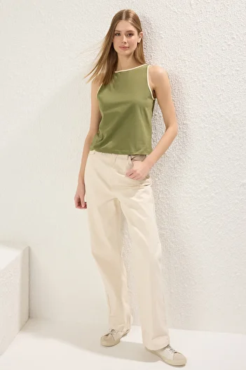 Trendyol Collection Khaki Cotton Regular/Normal Fit Stretchy Knitted Undershirt Twoss25Al00040