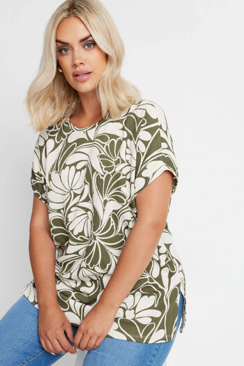 Stil Diva Crew Neck Patterned Short Sleeve Plus Size Blouse - 321994