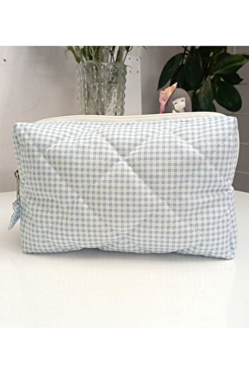 Mufincollection "М'яка сумка для косметики з м'яким наповнювачем, великого розміру, з синьою клітинкою"