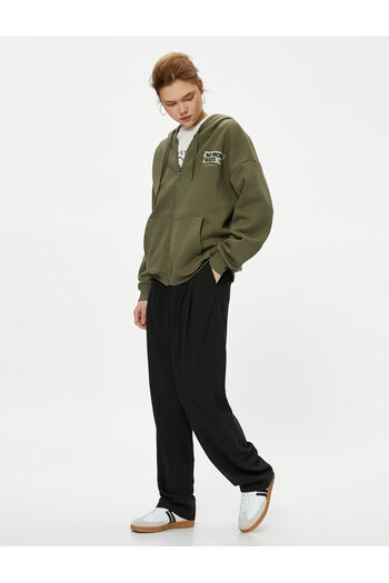 Koton Hooded Zippered Sweatshirt Oversize with Photo Printed Back Pocket