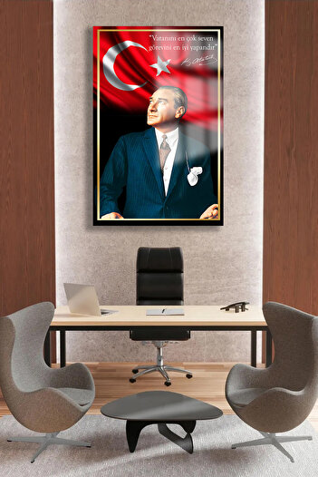 TAULART ULTRA YÜKSEK ÇÖZÜNÜRLÜKLÜ ATATÜRK TABLOSU 4MM KIRILMAZ CAM TABLO EV, SALON, HEDİYESİ