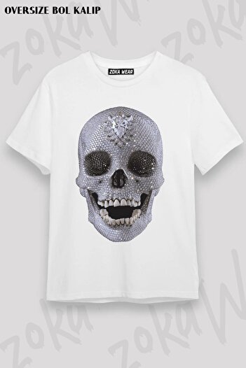 ZOKAWEAR Μπλουζάκι με στάμπα Unisex Oversize Diamond Stone Skull Design