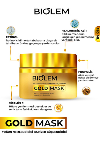 Biolem Gold Mask – Yaşlanma ve Kırışıklık Karşıtı & Retinol ve Propolis Soyulabilir Yüz Maskesi150 ml