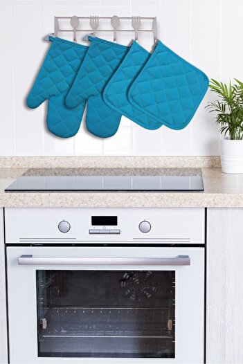 Home Oven Gloves and Pot Holders Set - 2 Gloves - 2 Pot Holders) - Fireproof and Heat Resistant