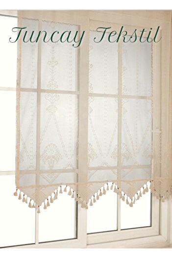 TUNCAY TEKSTİL Buldan Tulle Curtain Macrame Lace Handcrafted Lace Basement Curtain