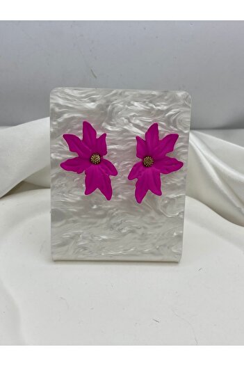 Yıldız Accessory Pink Floral Gold Color Detailed Earrings