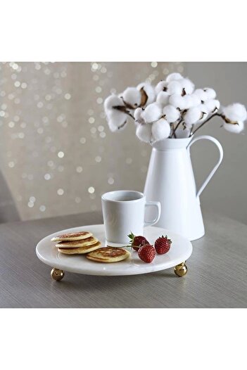 Akayev Mermer Beyaz 19 Cm Altın Boncuk Ayaklı Sunumluk