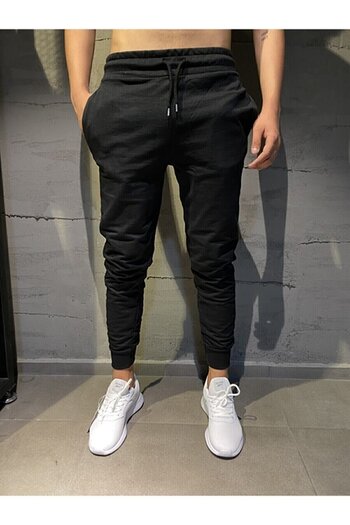 DEEPSENCE Μαύρο Slim Fit Jogger Sweatpants - Slim Fit, βαμβακερό