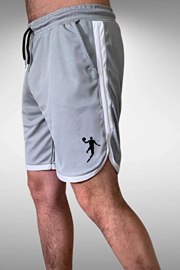 DEEPSENCE Men's Gray Sports Shorts - Ribbed, Bermuda, Stripe, Basketball, Football, Fitness, Antraman Running