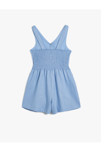Koton Suspender Linen Shorts Jumpsuit with Window Detail and Guipes