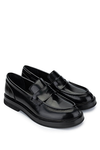 Tamer Tanca Men's Genuine Leather Black Opening Loafer Shoes