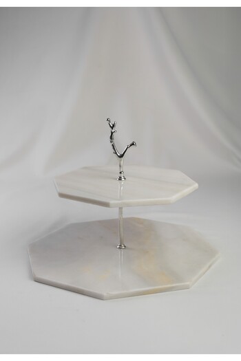 MERALP 2-Piece Silver Marble Cake Presentation - Presentation and Layered Cookie Holder, Metal Profile Handle