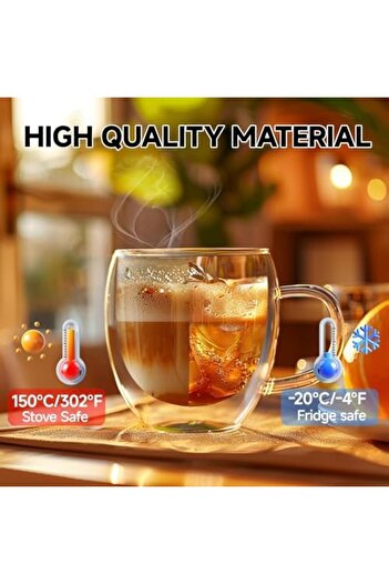 STOREMAX Goldwhirl Double Layer Glass Mug 250 ml Luxury Double Wall Mug - Thermos - Long with Two-Wall Structure