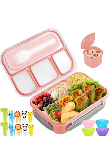fulina Lunch Box,Lunch Containers for Adults Kids,with 4 Compartments,10 Forks,1 Sauce Bowl