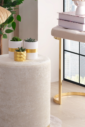 Eponj Home Puf Handmade A.Krem Şönil Kumaş Silindir Dekoratif Bench