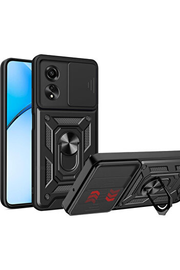 Fibaks Oppo A60 Case with Camera Protection Sliding Ring Armor Military Tank Protective Cover